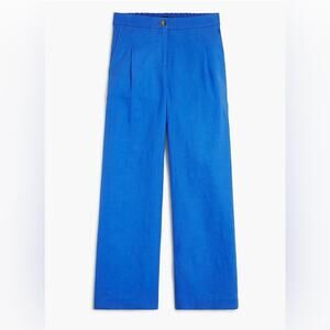 NWT J. Crew Factory Linen-Blend Pleated Wide Leg Crop Pant Blue Size 10